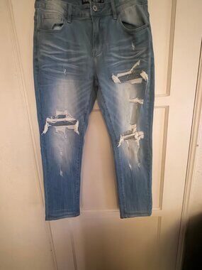 Foreign Local Distressed Skinny Jeans Light Wash Ripped Men's 32